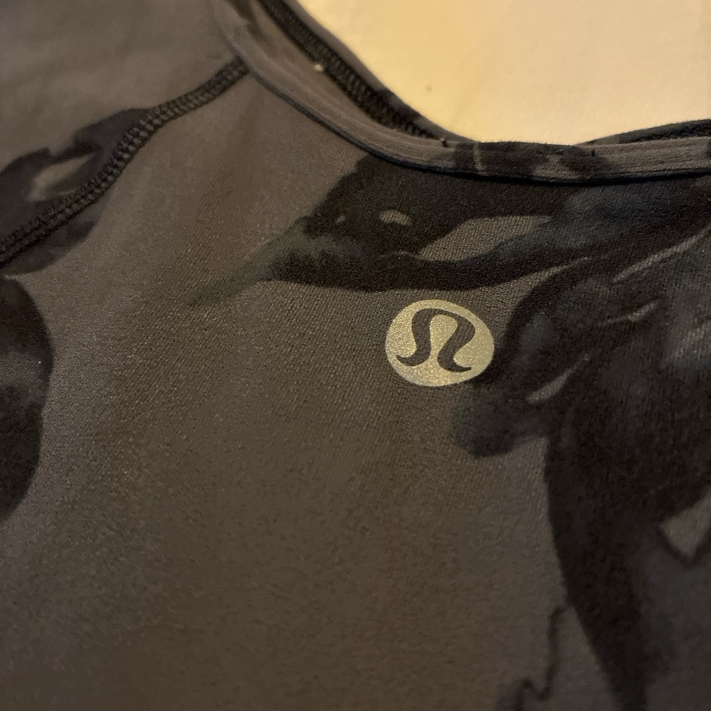 Lululemon Black and Gray Floral Athletic Top